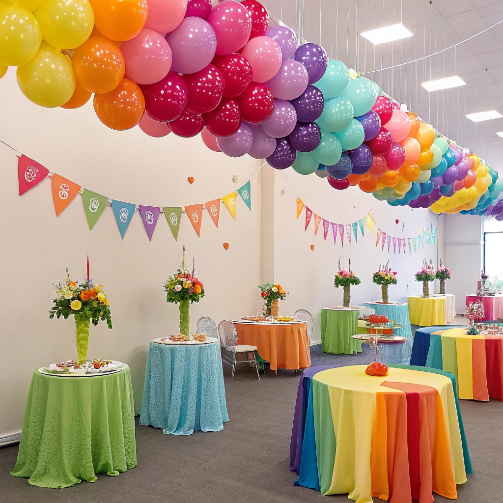 Beautifully styled party with balloons and decorations
